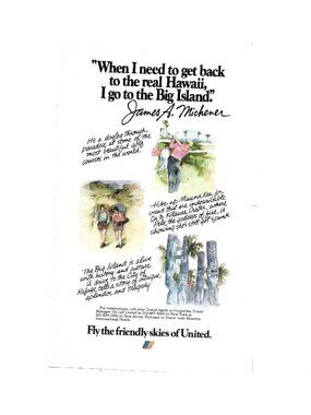 Print Ad United Airlines Hawaii Big Island James Michener Vintage 1979 Golf